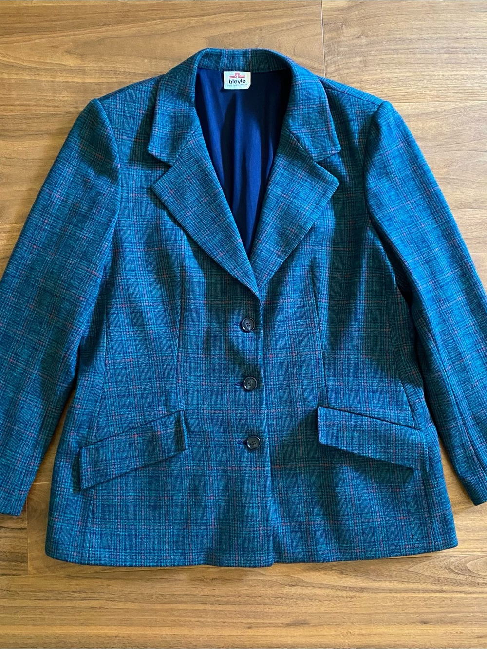Bleyhe Women's Teal Plaid Tailored Blazer As Is